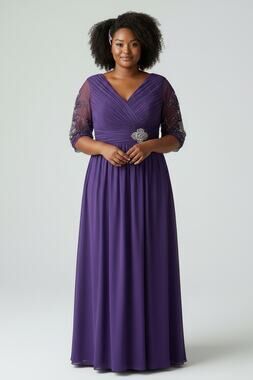 Terani Couture Size 16 Purple Embellished Sleeve Formal Evening Gown Dress